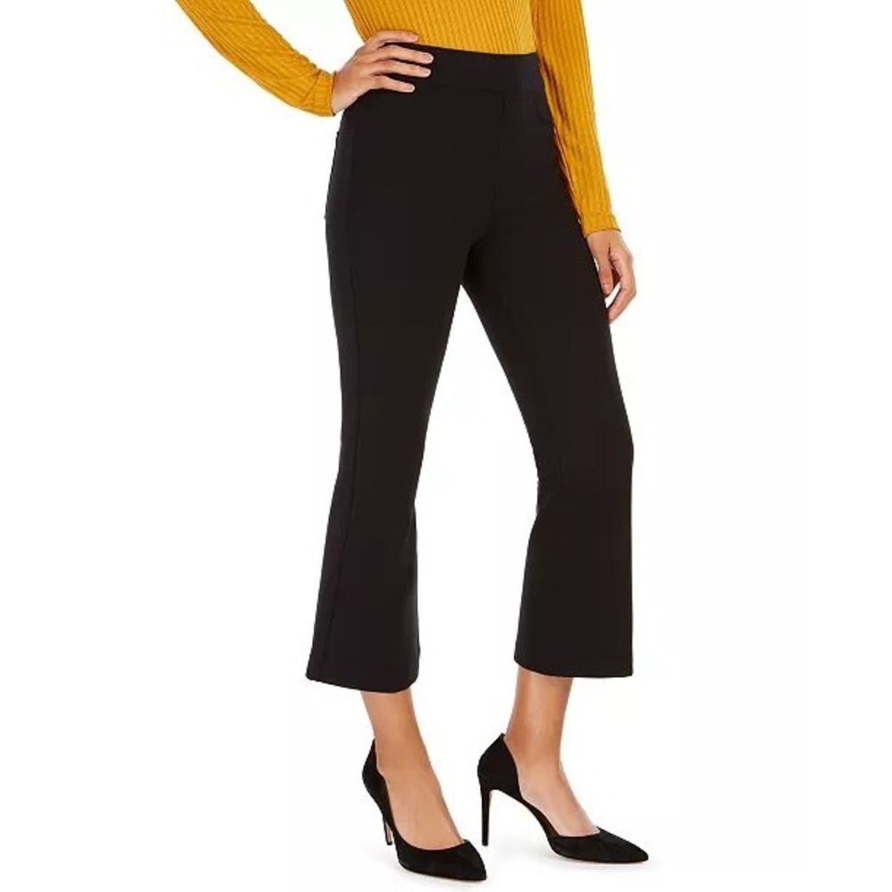 Spanx Perfect Pant Cropped Kick Flare Black High Rise Ponte Pull On Sz XS Petite